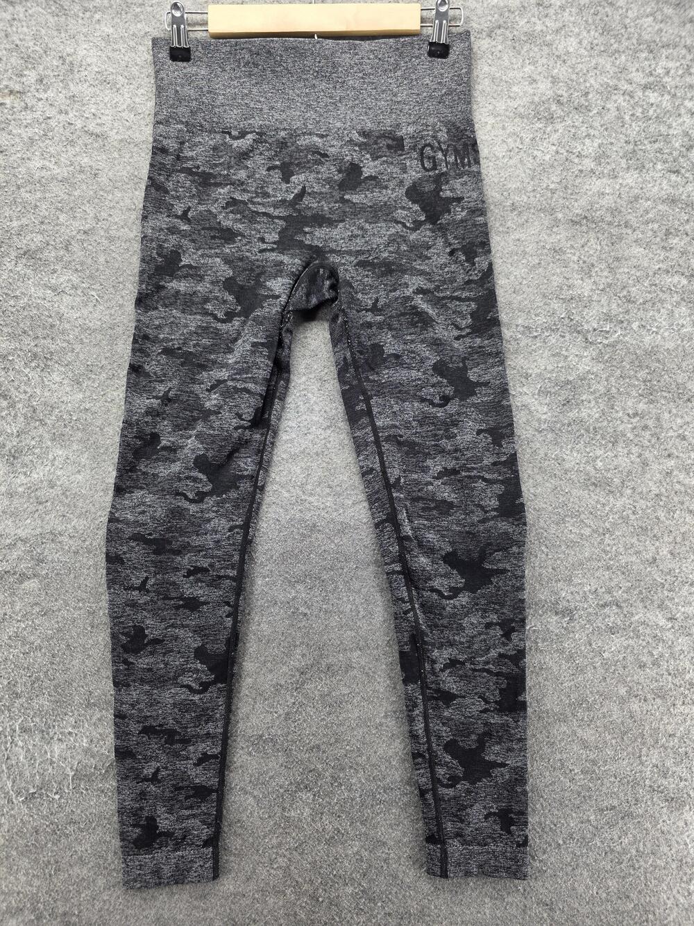 Gymshark Leggings Womens S Gray Camo Ankle Seamless Elastic Waist 27 Inseam